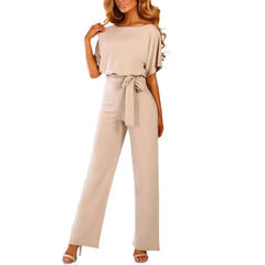 Lila - Hochgeschnürter Jumpsuit mit hoher Taille in Beige
