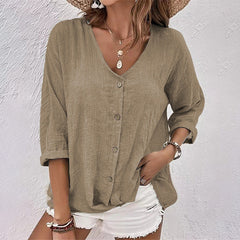 Katharina | Lässiges T Shirt mit V Ausschnitt in Khaki