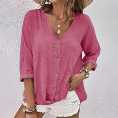 Katharina | Lässiges T Shirt mit V Ausschnitt in Rosa