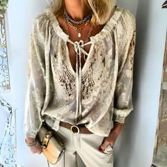 Kathrin | Moderne Boho Chic Bluse in Khaki
