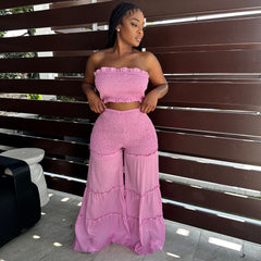 Kayla- Damen Zweiteiliges Set mit luftigen Volants in Rosa