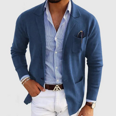 Herren Strickjacke mit Reverskragen | Leichte Freizeitjacke mit Knöpfen in Blau