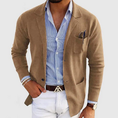 Herren Strickjacke mit Reverskragen | Leichte Freizeitjacke mit Knöpfen in Beige