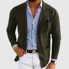 Herren Strickjacke mit Reverskragen | Leichte Freizeitjacke mit Knöpfen in Dunkelgrün