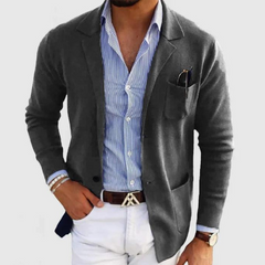 Herren Strickjacke mit Reverskragen | Leichte Freizeitjacke mit Knöpfen in Dunkelgrau