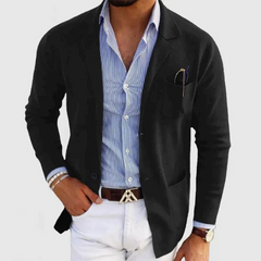 Herren Strickjacke mit Reverskragen | Leichte Freizeitjacke mit Knöpfen in Schwarz