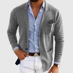 Herren Strickjacke mit Reverskragen | Leichte Freizeitjacke mit Knöpfen in Grau