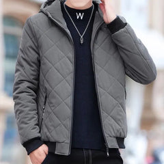 Herren Steppjacke mit Kapuze und Diamantmuster in Beige
