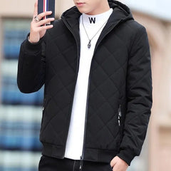 Herren Steppjacke mit Kapuze und Diamantmuster in Schwarz
