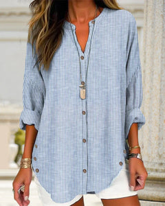 Kristin | Elegante gestreifte Bluse mit V Ausschnitt in Blau