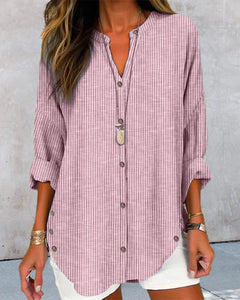 Kristin | Elegante gestreifte Bluse mit V Ausschnitt in Hellrosa