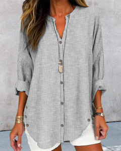 Kristin | Elegante gestreifte Bluse mit V Ausschnitt in Grau
