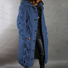 Lange Strickjacke Damen – Eleganter Cardigan für Winter, Warm und Vielseitig, Ideal für Büro und Freizeit in Blau