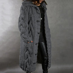 Lange Strickjacke Damen – Eleganter Cardigan für Winter, Warm und Vielseitig, Ideal für Büro und Freizeit in Dunkelgrau