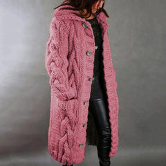 Lange Strickjacke Damen – Eleganter Cardigan für Winter, Warm und Vielseitig, Ideal für Büro und Freizeit in Rosa