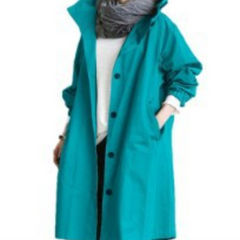 CELINE | Langer Trenchcoat mit Kapuze – Stilvoll & Funktional in Blau