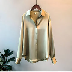 Laura | Elegantes Langarmshirt aus Seide in Grau-Grün