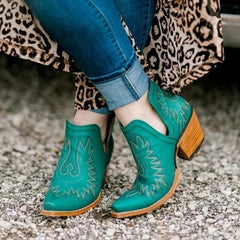 Leah- Cowboy Stiefeletten mit Absatz in Türkis