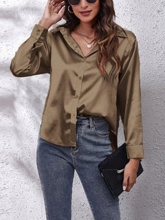 Leya - Luxuriöses Satin Bluse in Khaki