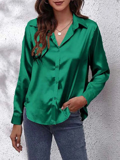 Leya - Luxuriöses Satin Bluse in Grün