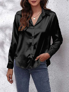 Leya - Luxuriöses Satin Bluse in Schwarz