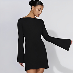 Iris - Rückenfreies Minikleid mit ausgestellten Ärmeln in Schwarz