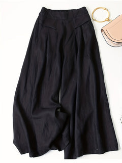 Chrissy | Leinenmix-Hose mit weitem Bein und elastischem Bund in Schwarz