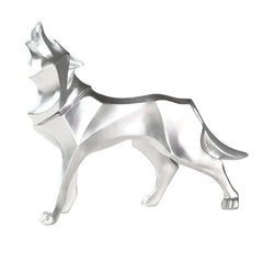 LupoForm – Geometrische Ulvenstatue mit scharfkantigem Design für moderne Räume in Silber