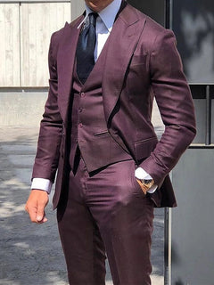 Moderner Slim Fit Hochzeitsgast Anzug Für Herren | 3-Teilig in Burgund
