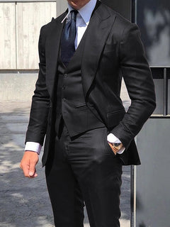Moderner Slim Fit Hochzeitsgast Anzug Für Herren | 3-Teilig in Schwarz