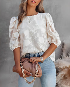 Manuela | Elegante Chiffonbluse mit Puffärmeln in Weiß