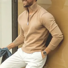Wilton - Rollkragenpullover - Halbreißverschluss-Design in Khaki