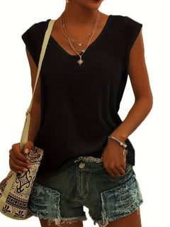 Marie | Elegantes T Shirt mit V Ausschnitt in Schwarz