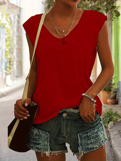 Marie | Elegantes T Shirt mit V Ausschnitt in Ziegelrot