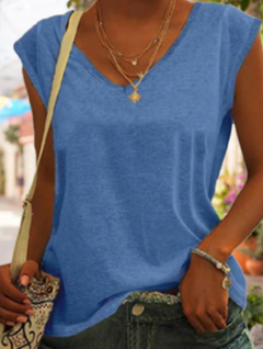 Marie | Elegantes T Shirt mit V Ausschnitt in Königsblau