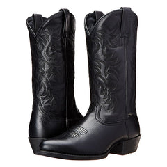 Damen Western-Cowboystiefel in Mittlerer Höhe mit Spitzem Zehenbereich und Dekorativer Ziernaht in Schwarz