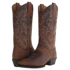 Damen Western-Cowboystiefel in Mittlerer Höhe mit Spitzem Zehenbereich und Dekorativer Ziernaht in Braun