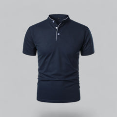 William | Ohne Kragen Taillierter Schnitt Poloshirt in Marineblau