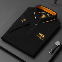 Miles - Polohemd mit Stickakzent in Schwarz