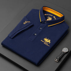 Miles - Polohemd mit Stickakzent in Blau