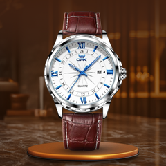Sterling | Elegante Multifunktionsuhr in Leder Braun Blau