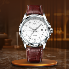 Sterling | Elegante Multifunktionsuhr in Leder Braun Weiß