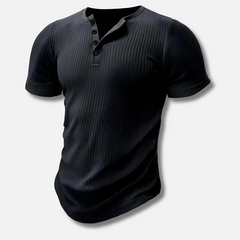 Herren Muscle Fit Kurzarm Henley T-Shirt in Schwarz
