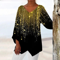 Nadine | Trendiges Langarm Top mit V Ausschnitt in Schwarz