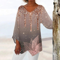 Nadine | Trendiges Langarm Top mit V Ausschnitt in Grau