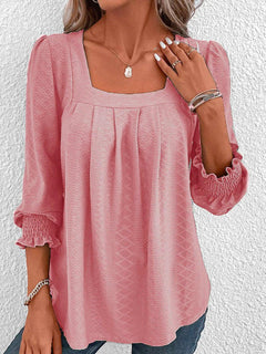 Nicole | Lässige Baumwollbluse mit eckigem Ausschnitt in Rosa