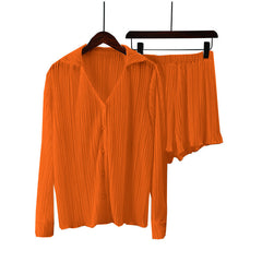 Fenna - Top & Kurze Hose - Stylisches Plissee-Set in Orange