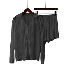 Fenna - Top & Kurze Hose - Stylisches Plissee-Set in Schwarz