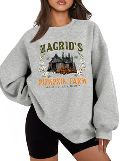Damen Sweatshirt mit gemütlichem Rundhalsausschnitt und herbstlichem Kürbis-Motiv in Hellgrau