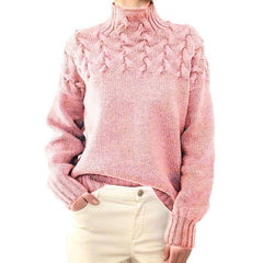 DAME PULLOVER MIT HOHEM KRAGEN | ELEGANTER KOMFORT STIL in Rosa